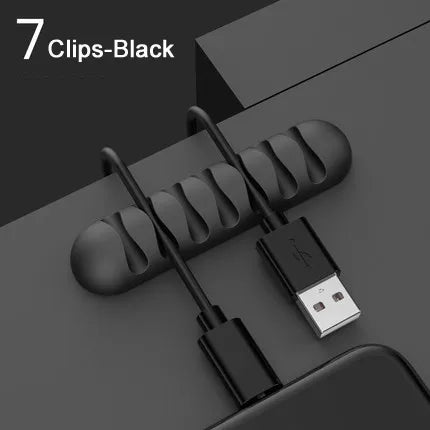 Smooth Design Silicone Cable Holder Black 7 clip with dimension