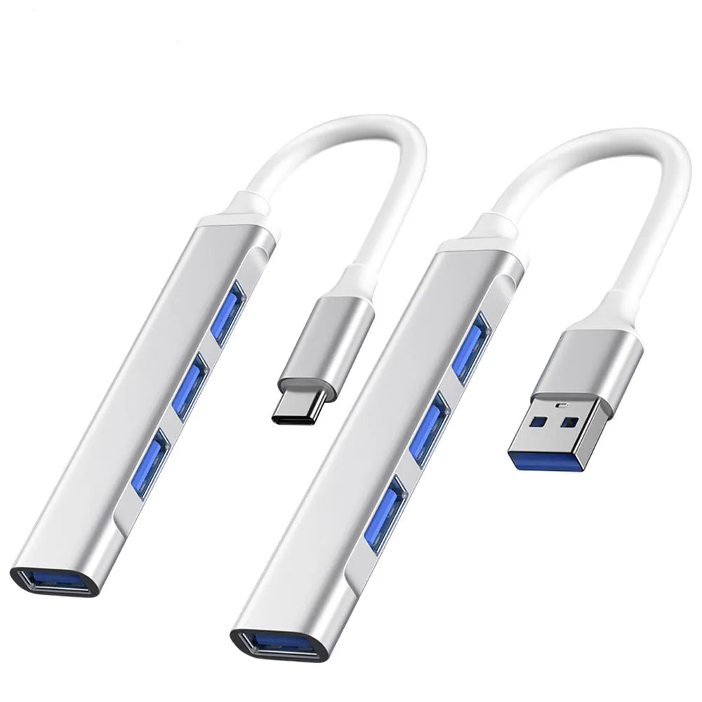 USB C HUB 3.0 Type C 3.1 4 Port Hub Silver Metal with USB and USB C