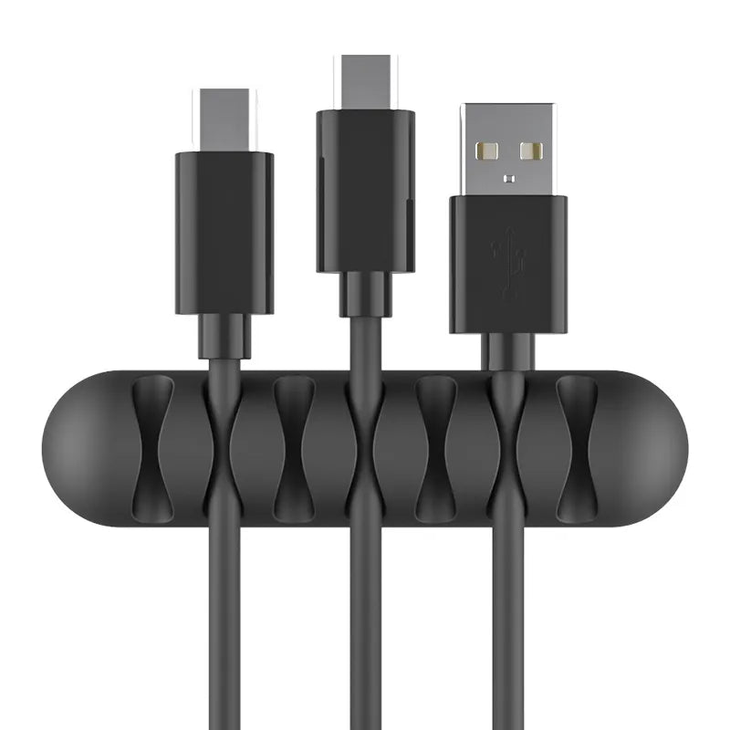 Smooth Design Silicone Cable Holder in Black with 3 black cables