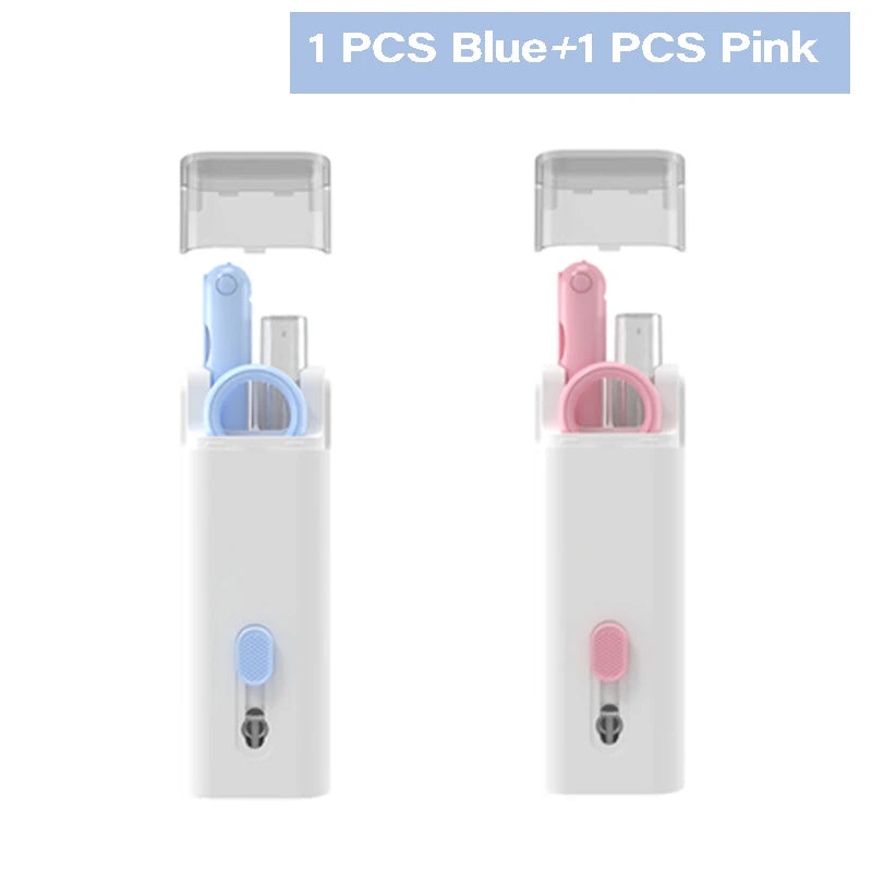 7 in 1 Cleaner Brush Kit, top view Pink and Blue