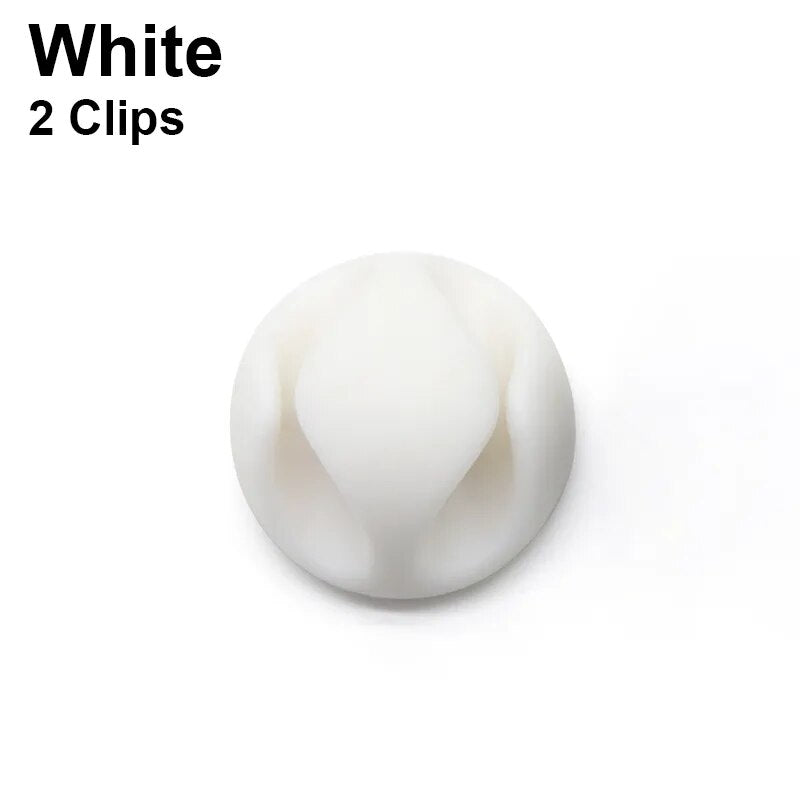 Round Design Silicone USB Cable Organizer white single 2 clip