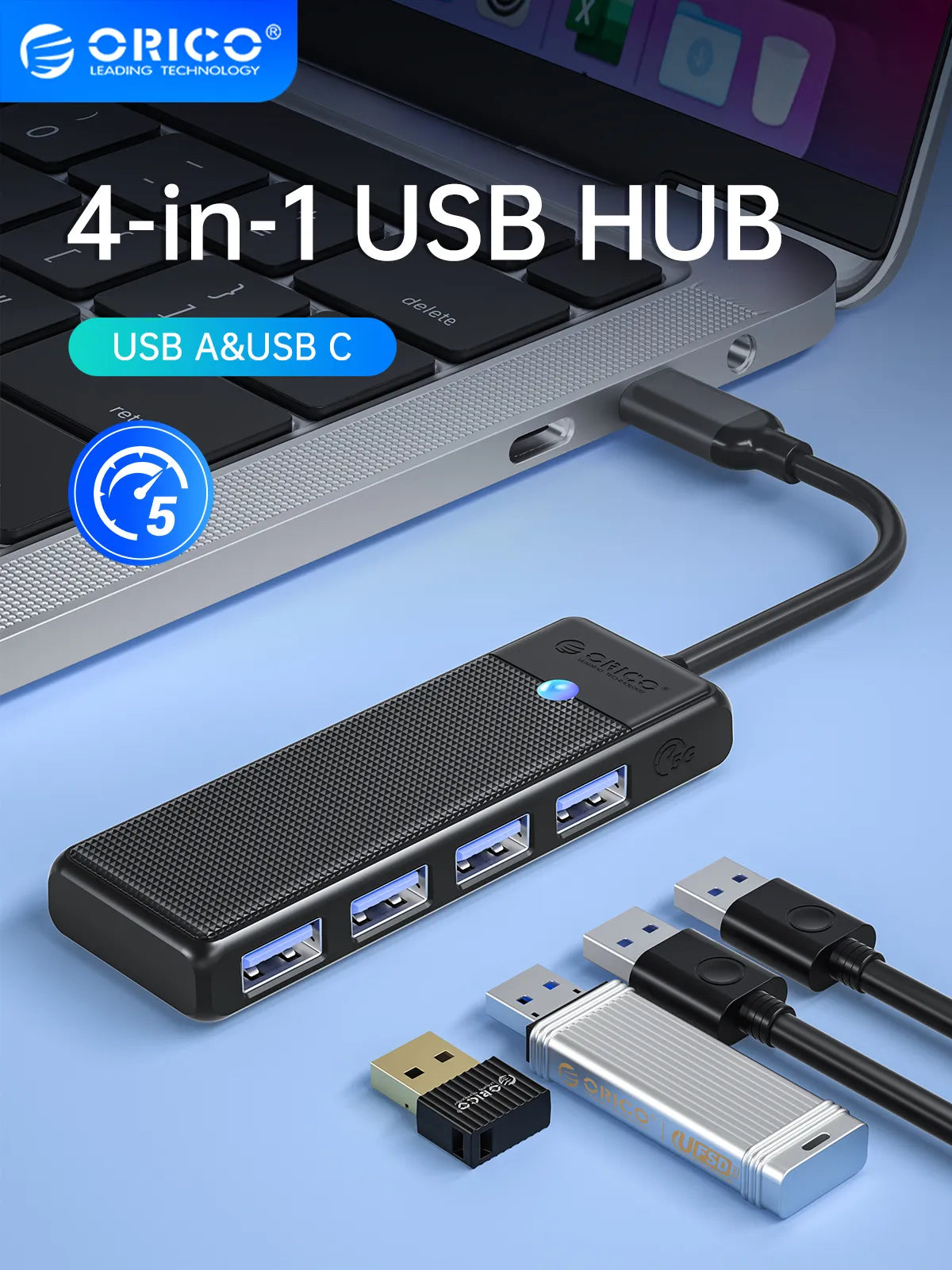 ORICO Type C USB HUB 3.0 4-Port Splitter - Ultra-Slim