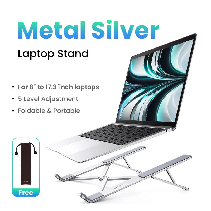 UGREEN Laptop Stand in Metal Silver with laptop and details