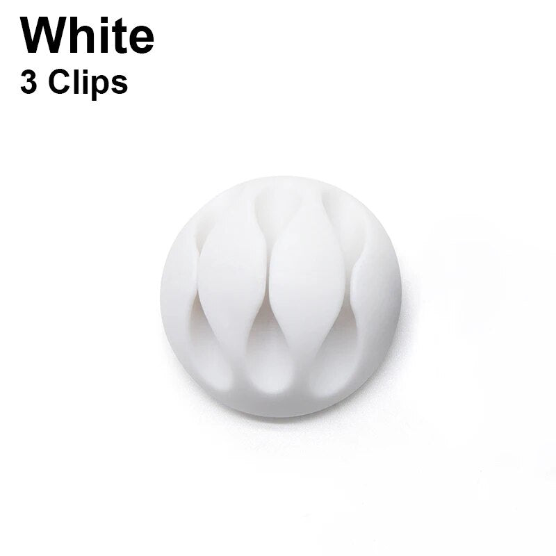 Round Design Silicone USB Cable Organizer white single 3 clip