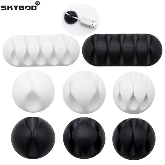 Round Design Silicone USB Cable Organizer in different sizes black and white