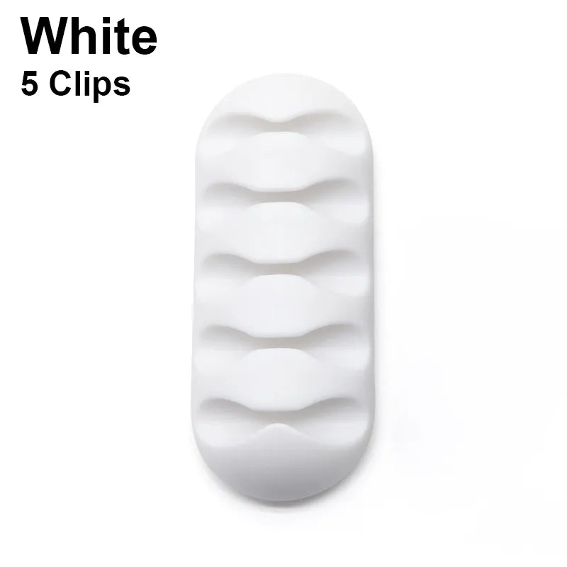 Round Design Silicone USB Cable Organizer white 5 clip