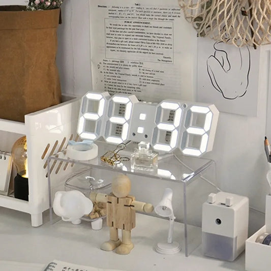 Large Smart 3d Digital Alarm Clock on a glass shelf