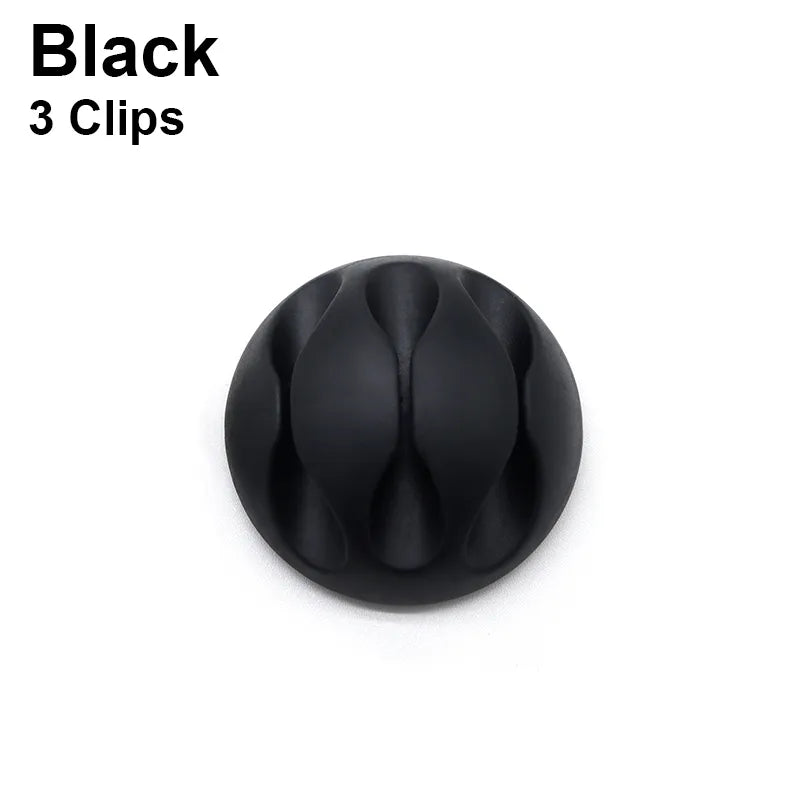 Round Design Silicone USB Cable Organizer black single 3 clip