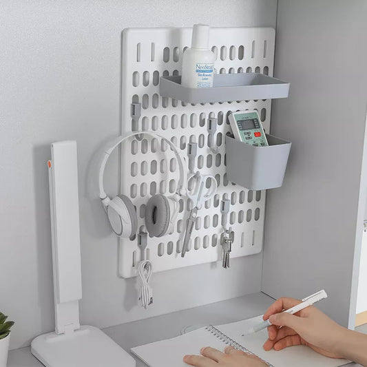 Hole Board Wall - Shelf Hooks - Self-adhesive used in  desk setup