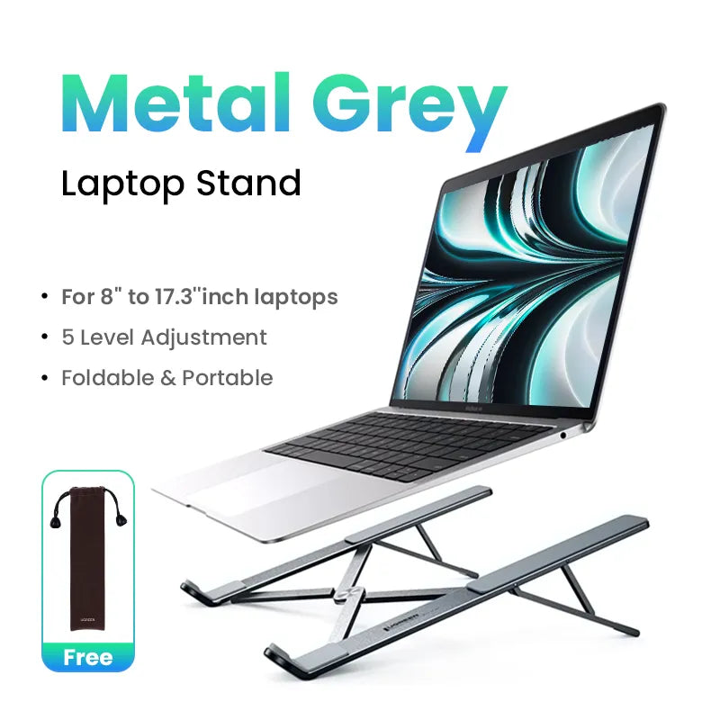 UGREEN Laptop Stand in Metal grey with laptop and details