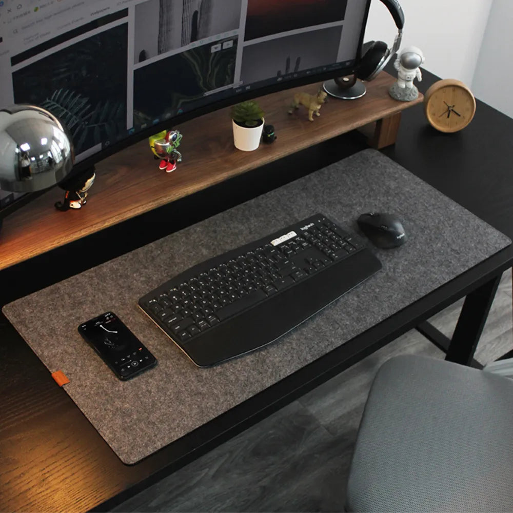 Large Wool Felt Desk / Mouse Pad used in a workstaion setup