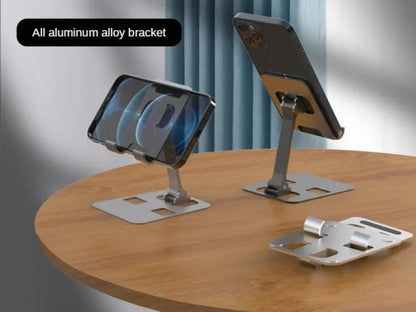 Portable Tablet Holder used with a smartphone on a round wooden table