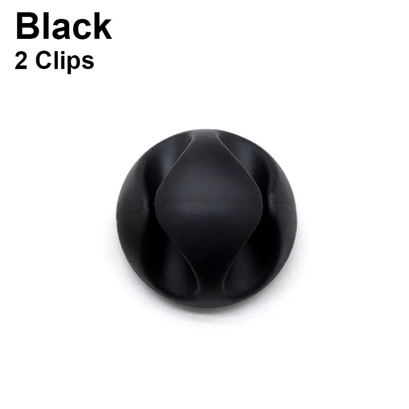 Round Design Silicone USB Cable Organizer black single 2 clip