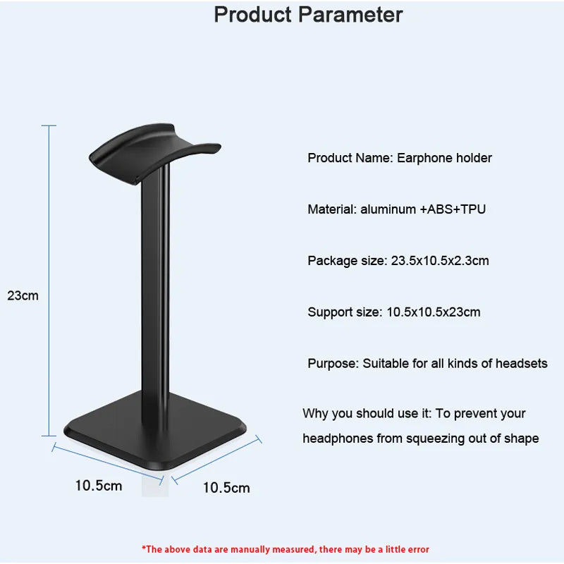 Alloy Aluminium Desktop Headset Stand in Black with specifications