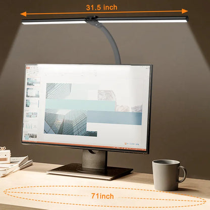 LAOPAO Double Head LED Screen/Desk lamp showing lighting setup and area with dimensions