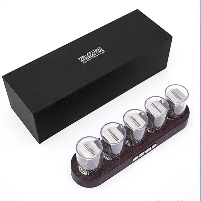 Nixie Digital RGB LED Tube Clock wood unboxed