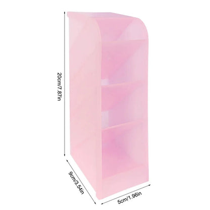 Desk Organizer Storage Box small diagonal insert transluscent pink with dimensions perspective view