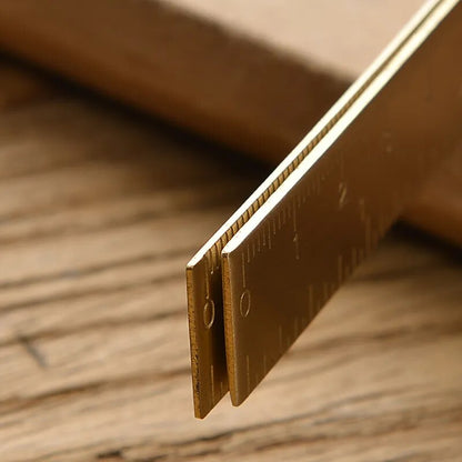 Vintage Brass Metal Straight Ruler and Geometry Sets Close up detail