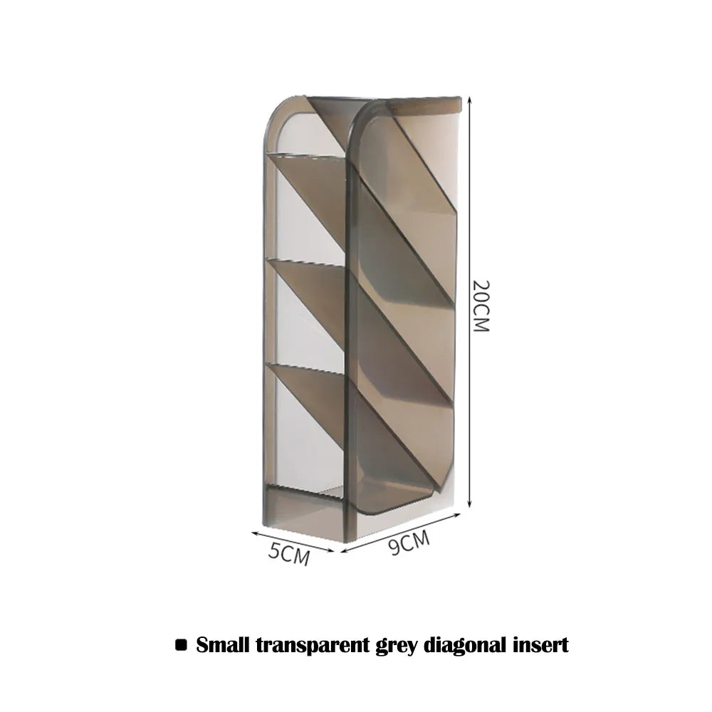 Desk Organizer Storage Box small diagonal insert smokey with dimensions perspective view