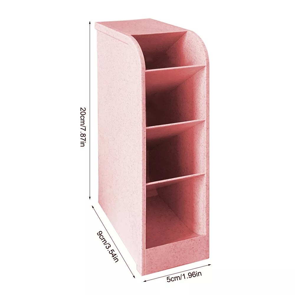 Desk Organizer Storage Box small diagonal insert Pink with dimensions perspective view