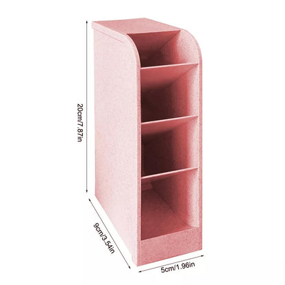 Desk Organizer Storage Box small diagonal insert Pink with dimensions perspective view