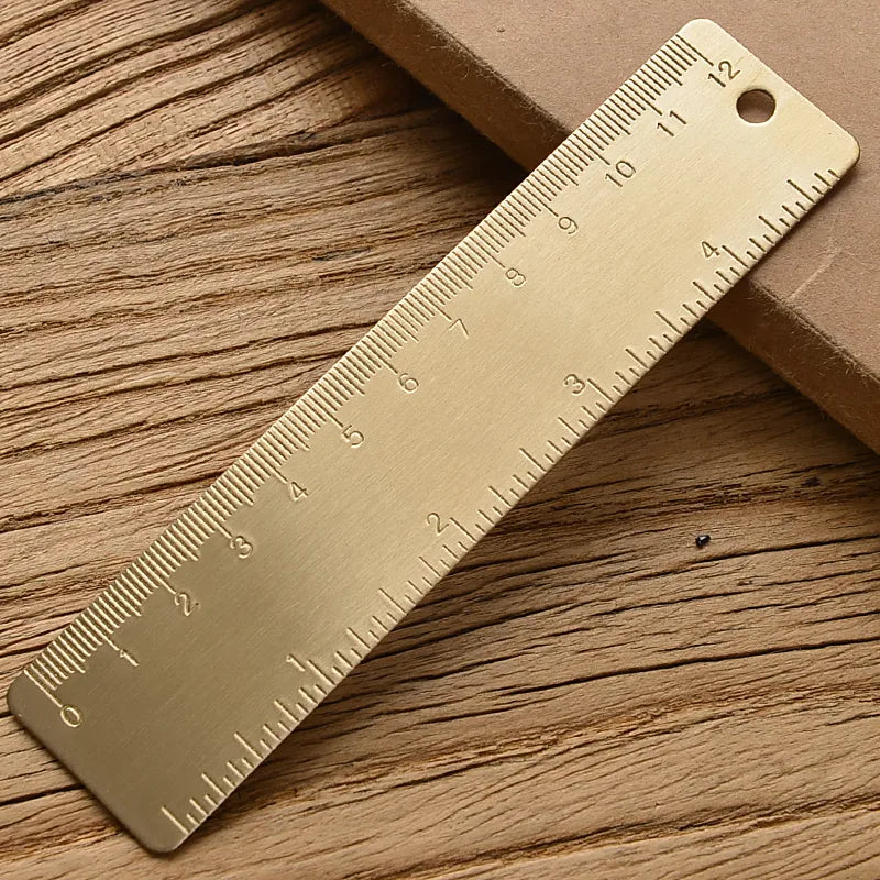 Vintage Brass Metal Straight Ruler short wide