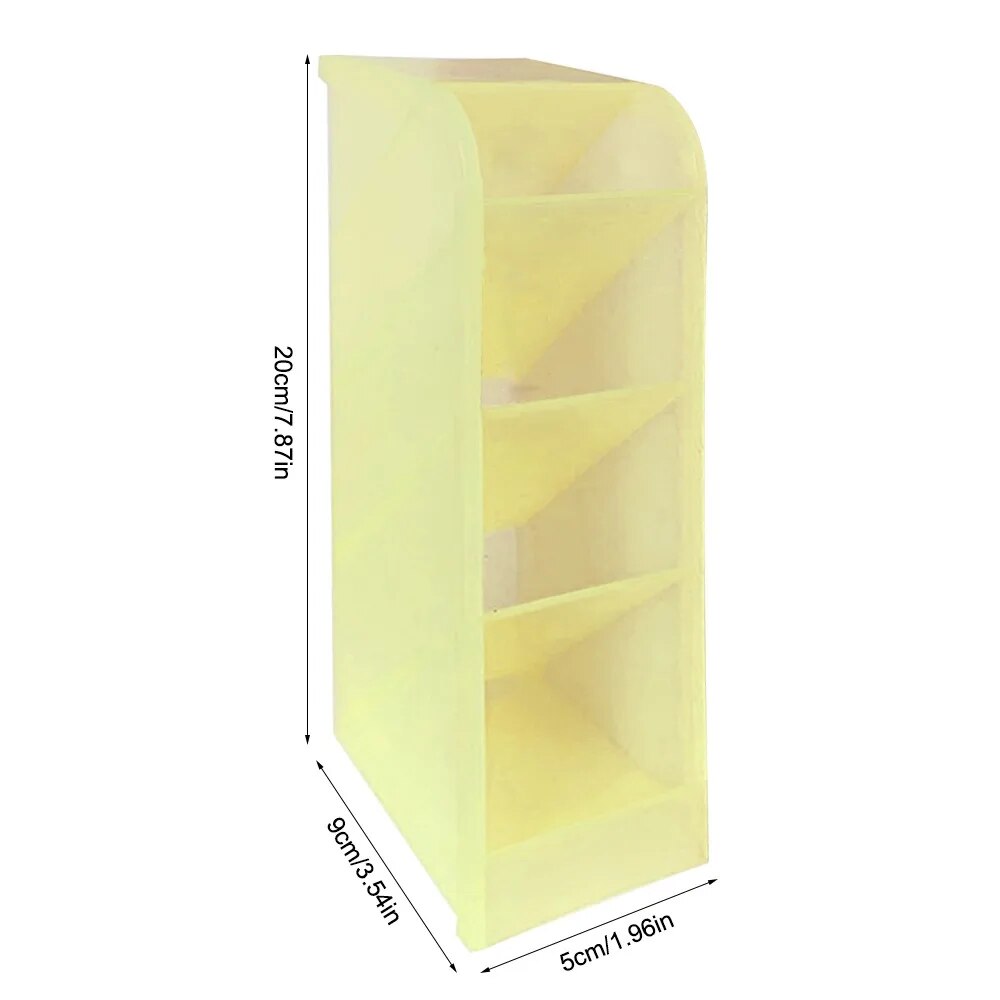 Desk Organizer Storage Box small diagonal insert Transluscent yellow with dimensions perspective view