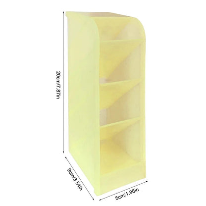 Desk Organizer Storage Box small diagonal insert Transluscent yellow with dimensions perspective view