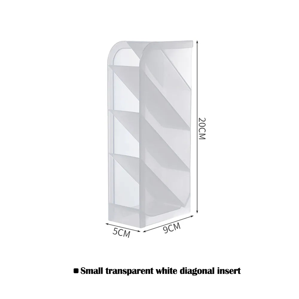 Desk Organizer Storage Box Small diagonal insert Transperent with dimensions perspective view