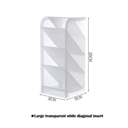 Desk Organizer Storage Box large diagonal insert Transperent with dimensions perspective view