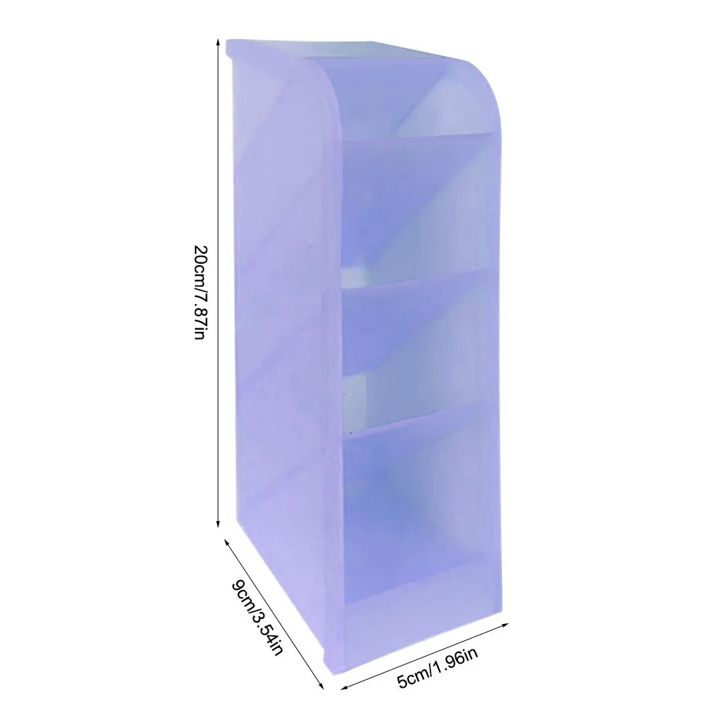 Desk Organizer Storage Box small diagonal insert transluscent blue with dimensions perspective view