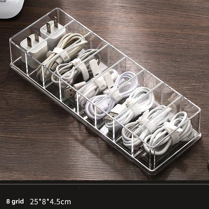 Transparent Cable Organizer Box 8 grid with no lid