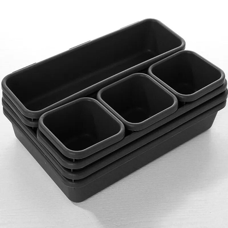 Black 8PCS Combination Drawer Storage Boxes stacked , Perspective view