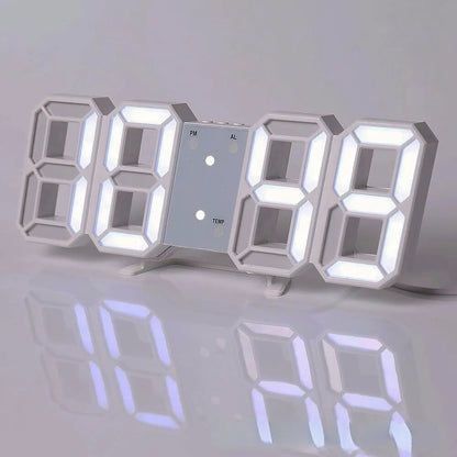 Large Smart 3d Digital Alarm Clock white, close up