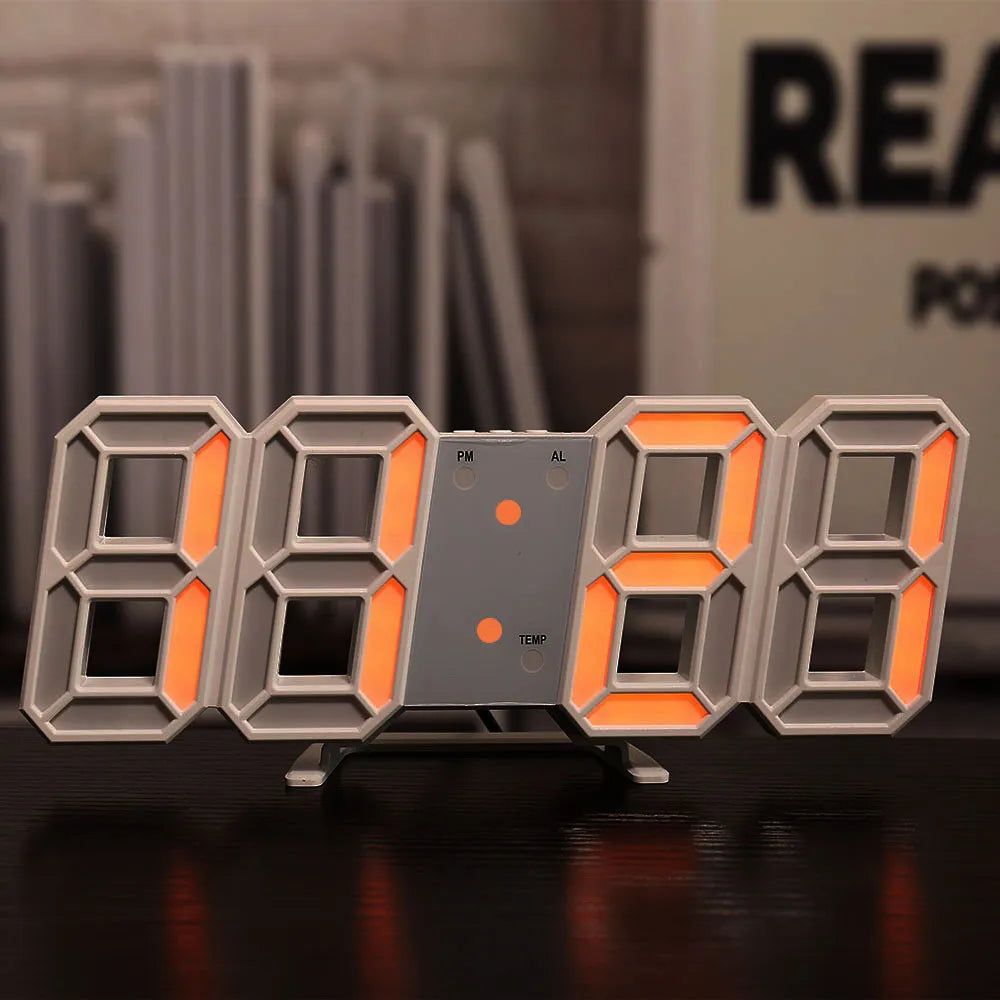 Large Smart 3d Digital Alarm Clock orange light front view