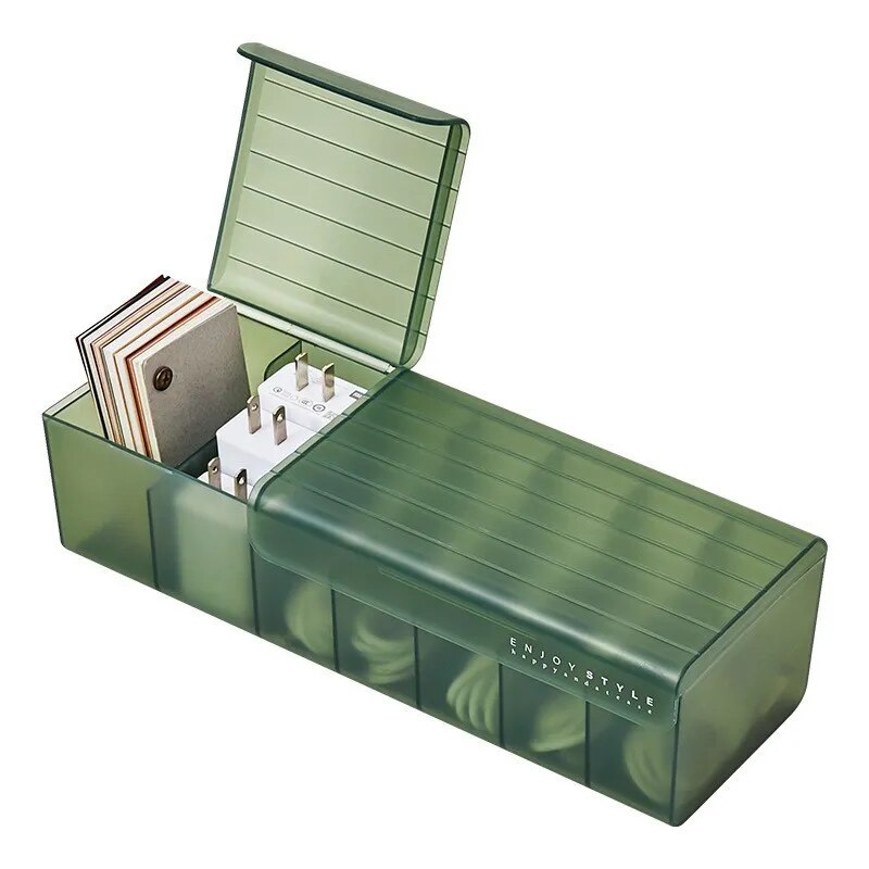 Transparent Cable Organizer Box green with rounded lid