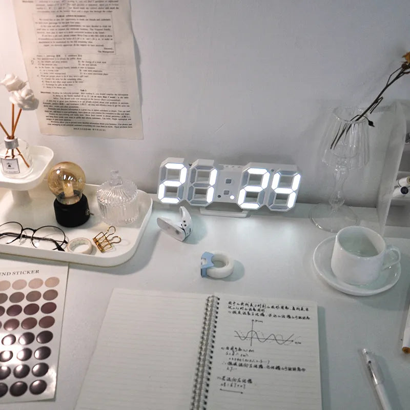 Large Smart 3d Digital Alarm Clock on a white desk