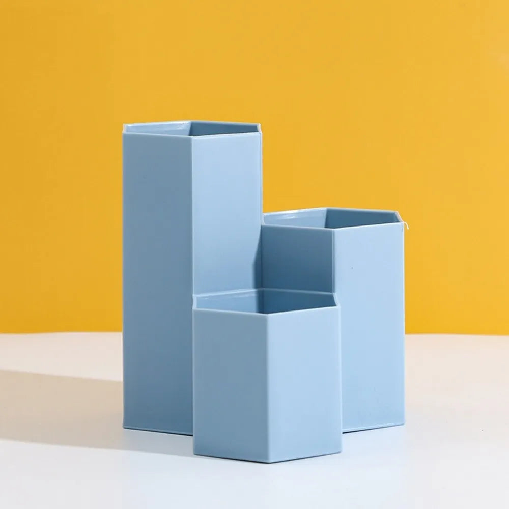 Desk Organizer Storage Box light blue hexagon set, front view