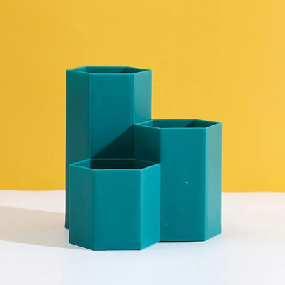 Desk Organizer Storage Box Blue hexagon set, front view