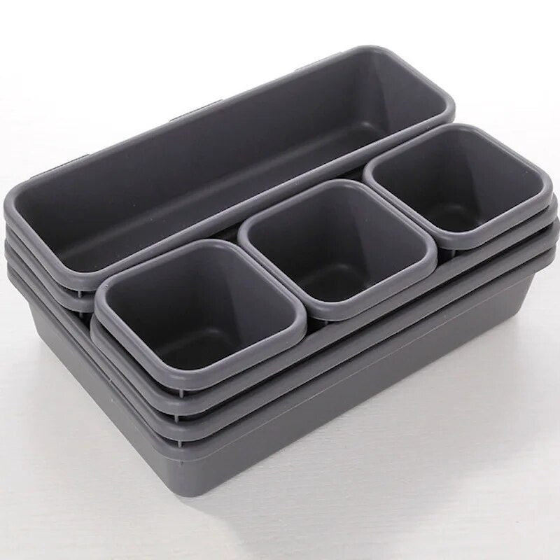 8PCS Combination Drawer Storage Boxes Staxked inside each other, perspective view