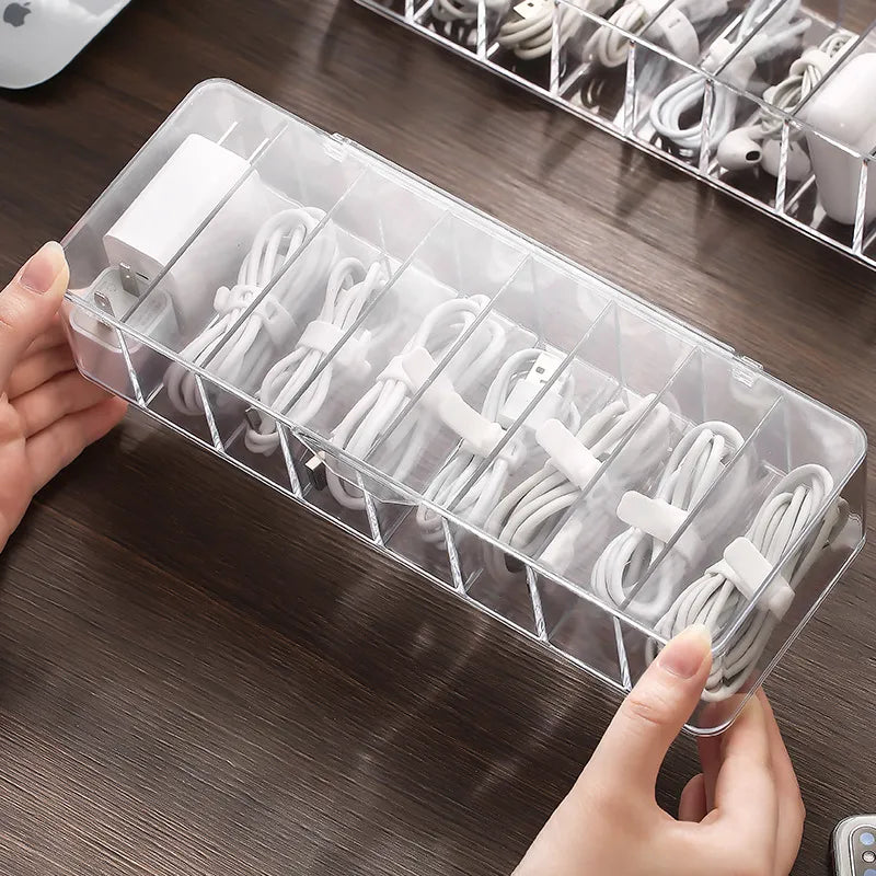 Transparent Cable Organizer Box held with lid closed