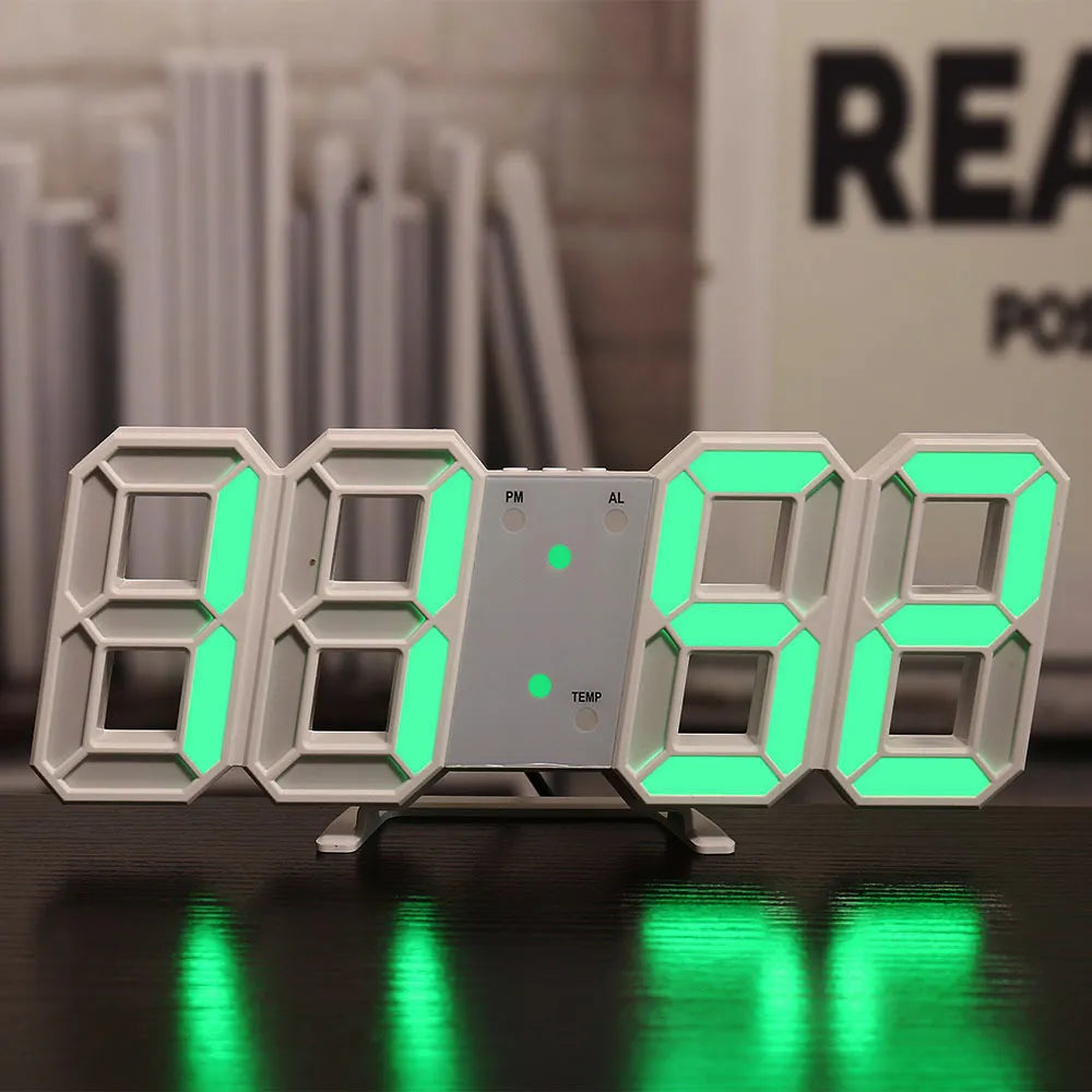 Large Smart 3d Digital Alarm Clock green light front view