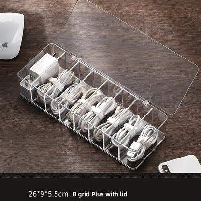 Transparent Cable Organizer Box 8 grid with flat lid open
