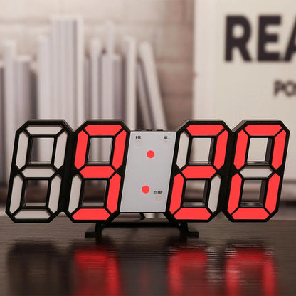 Large Smart 3d Digital Alarm Clock black frame red light front view