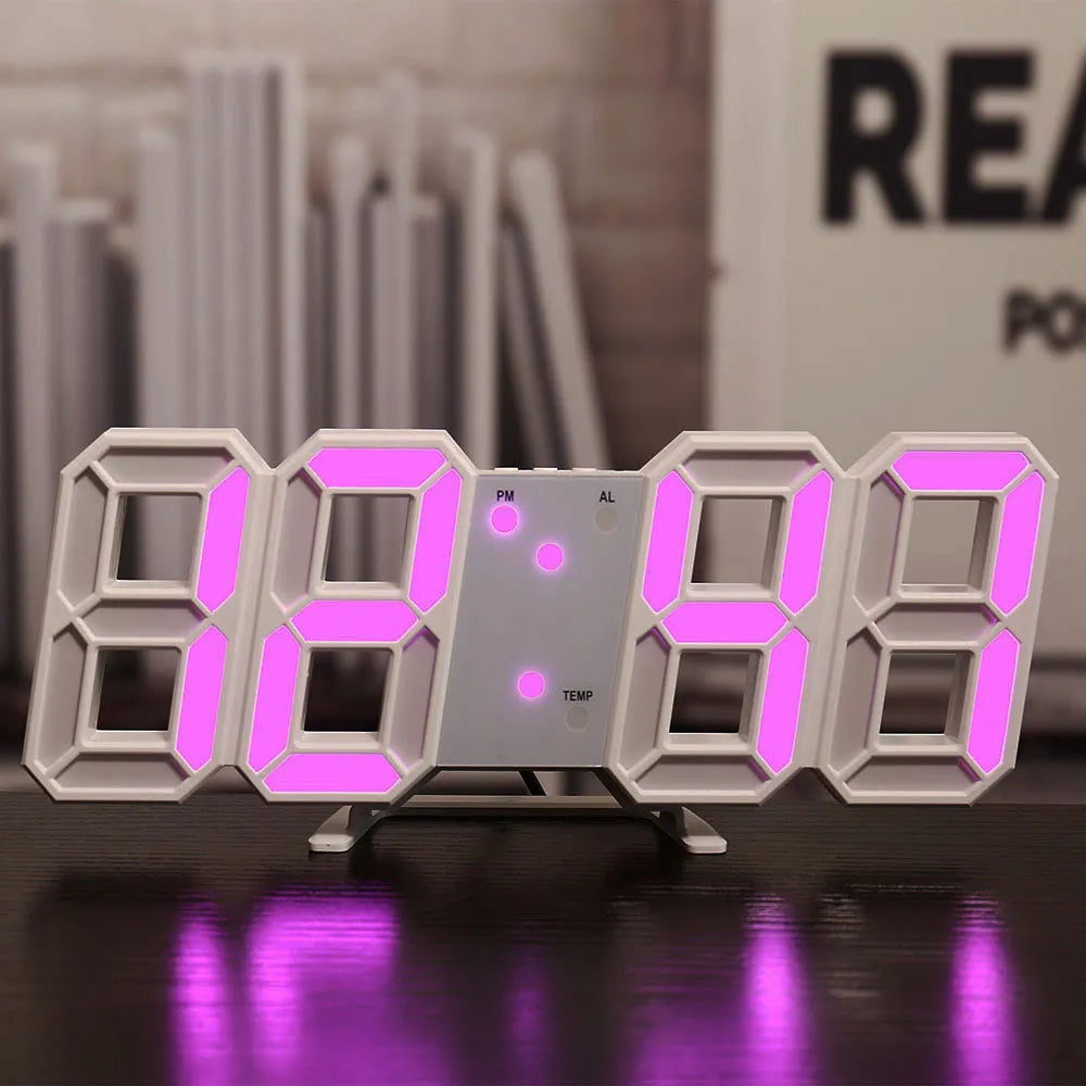 Large Smart 3d Digital Alarm Clock purple light front view