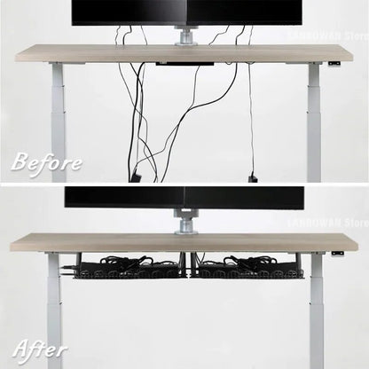 Under Desk Cable Management Rack before and after