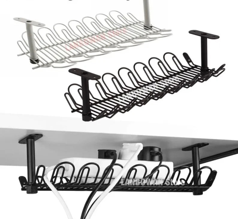 Under Desk Cable Management Rack White and black